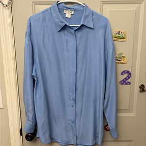 Women's Light Blue 100% Silk Button-Down Blouse